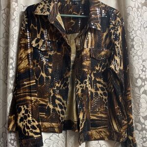 Notations Leopard Sequin Styled Jean Jacket 1X